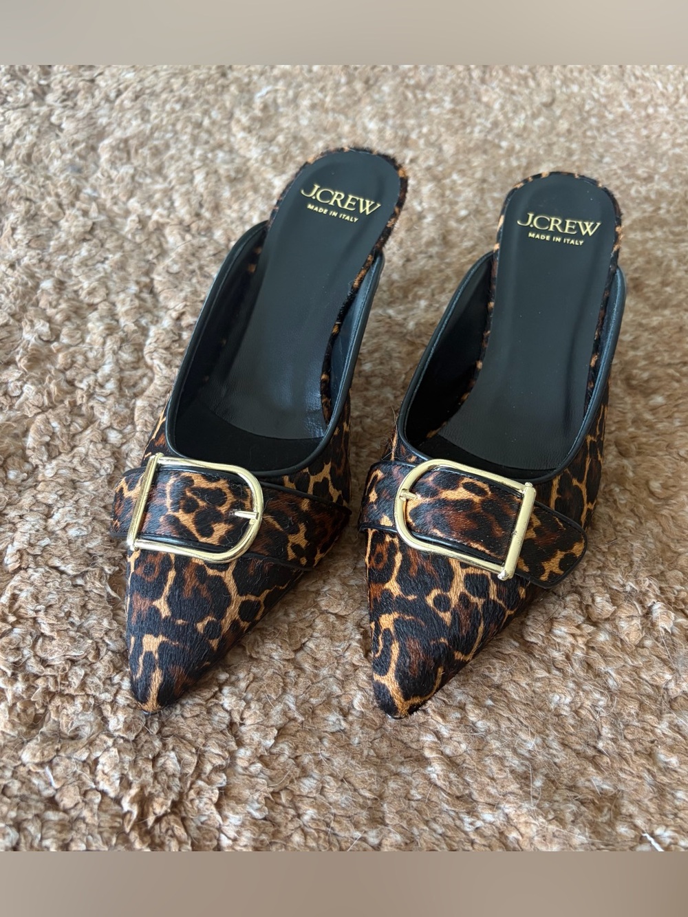 New Women’s 5.5 J. Crew Colette buckle slip on heels in leopard print